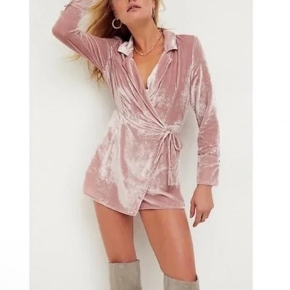 Free People Pink Velvet Wrap Romper